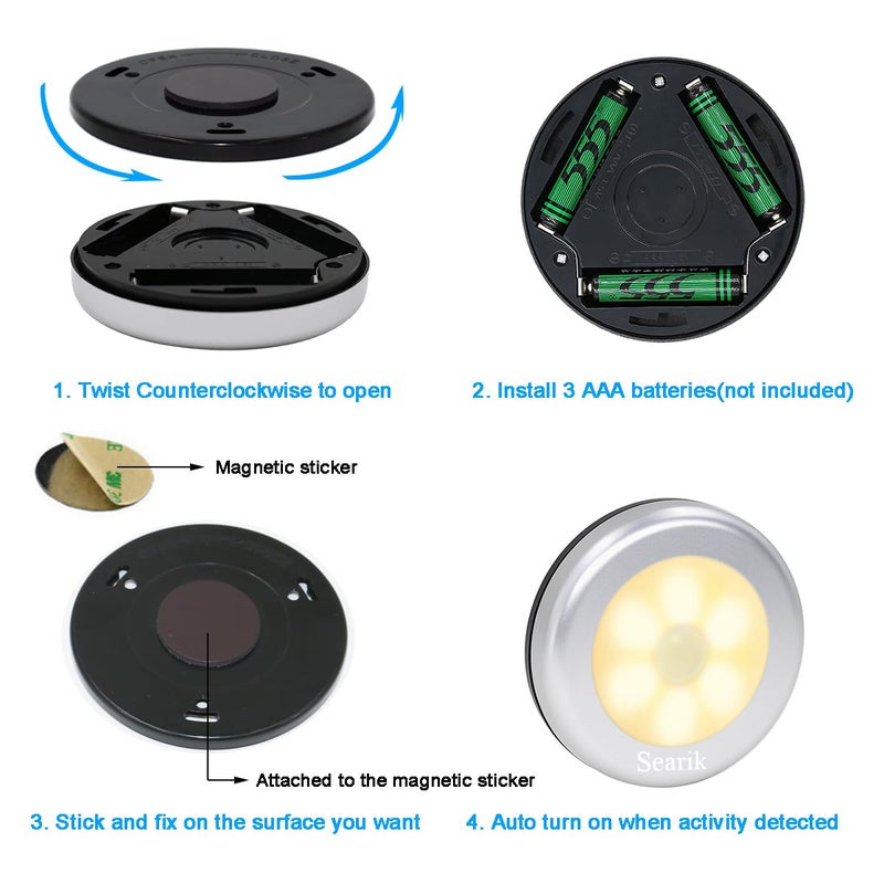 Searik Motion Sensor Night Light Indoor, Wireless Battery Operated LED Night Light Safety Lamp Step Lights Under Cabinet Lights for Stair, Bathroom, Closet, Hallway, Path - Image 3